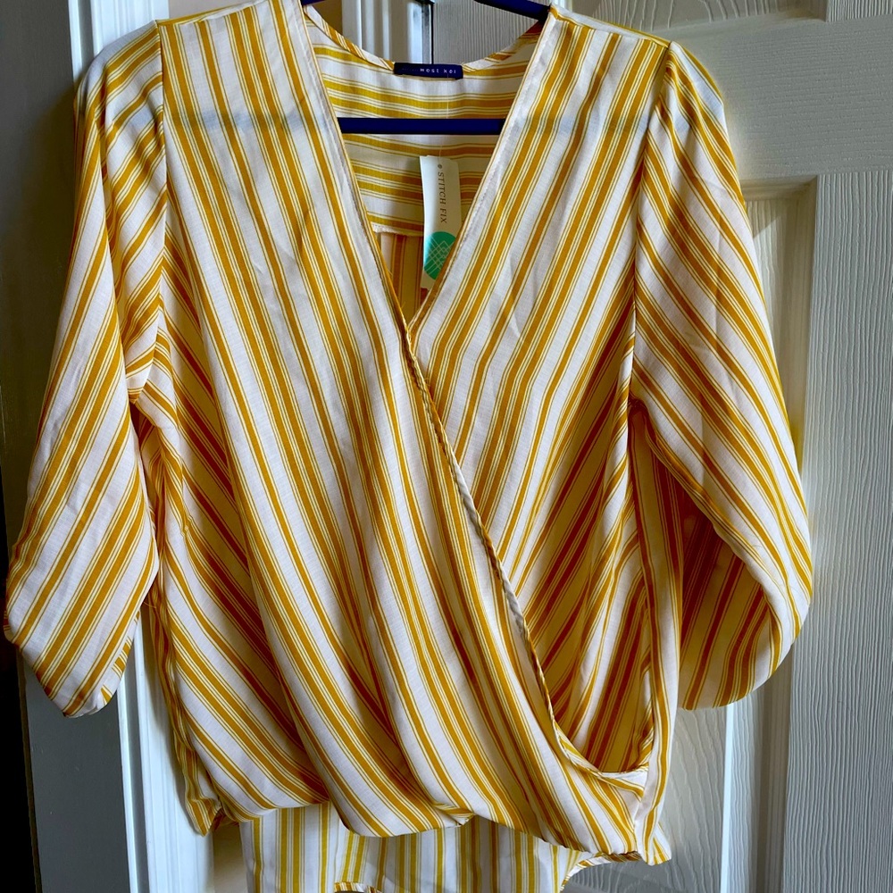 White with yellow stripes top